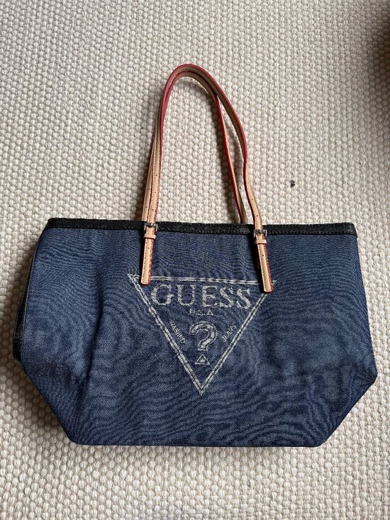 Guess Handbags - GUESS | Denim Y2K Logo Large Shoulder Tote Bag
